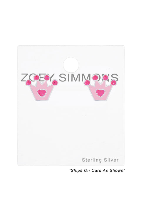 Sterling Silver Crown Stud Earrings - SS