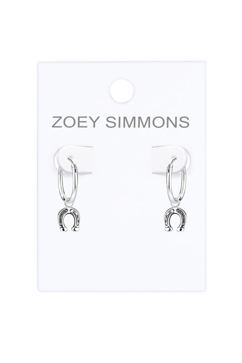 Sterling Silver Horseshoe Charm Hoop Earrings - SS