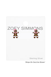 Sterling Silver Gingerbread Cookie Post Earrings - SS