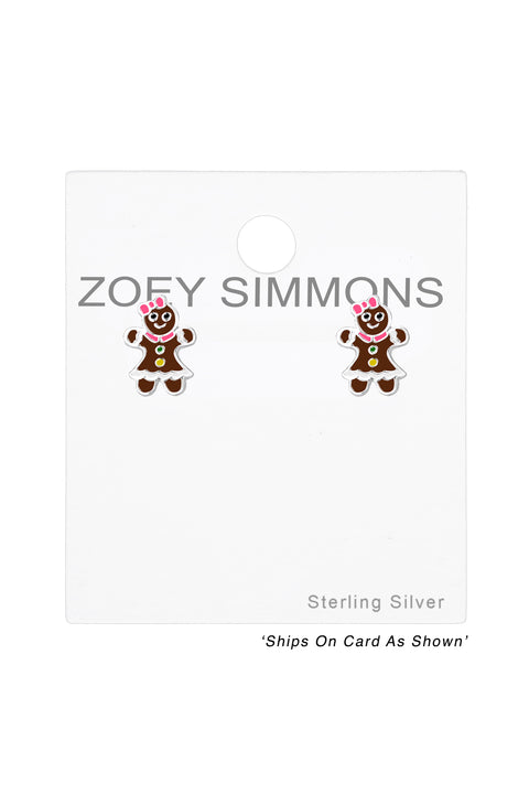 Sterling Silver Gingerbread Cookie Post Earrings - SS