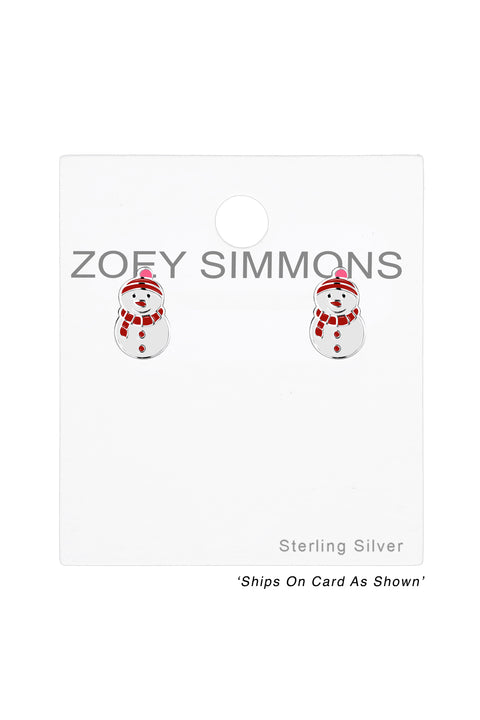 Sterling Silver Snowman Post Earrings - SS
