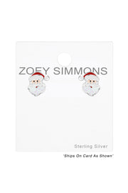 Sterling Silver Santa Claus Post Earrings - SS