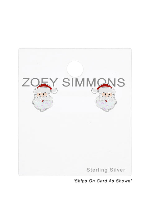 Sterling Silver Santa Claus Post Earrings - SS