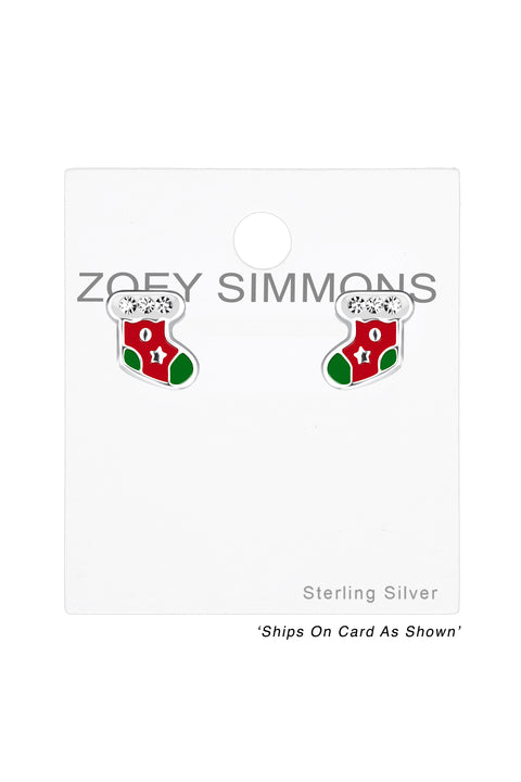 Sterling Silver Christmas Stocking Post Earrings - SS