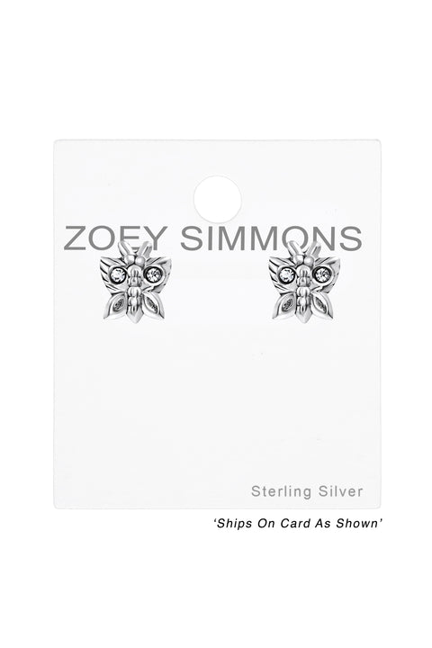 Sterling Silver Butterfly Stud Earrings - SS