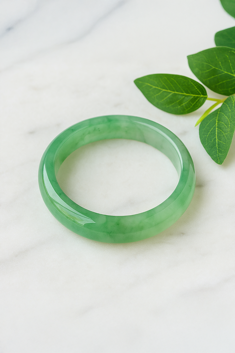 Premium Natural Floating Flower Green Aventurine Bangle