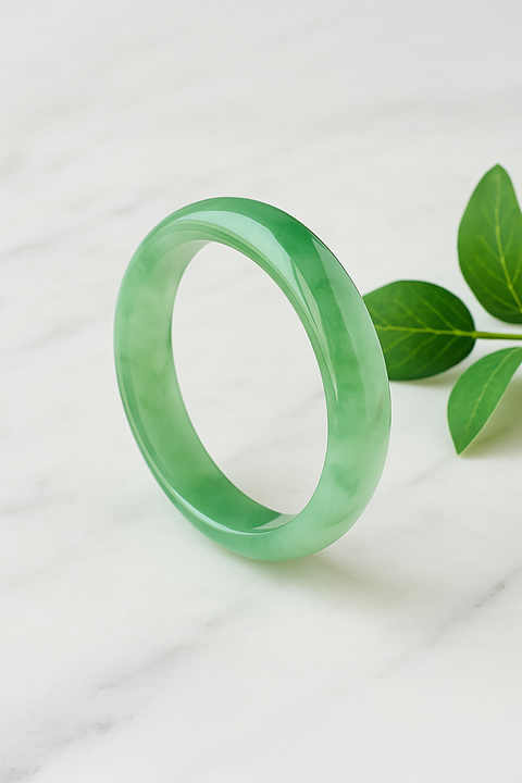 Premium Natural Floating Flower Green Aventurine Bangle