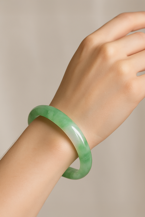 Premium Natural Floating Flower Green Aventurine Bangle