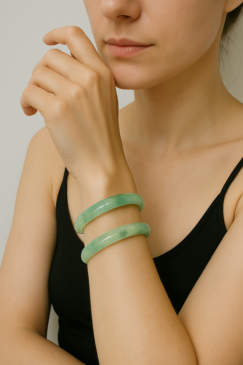 Premium Natural Floating Flower Green Aventurine Bangle