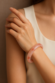 Natural Golden Silk Jade Bangle in Peach Glow