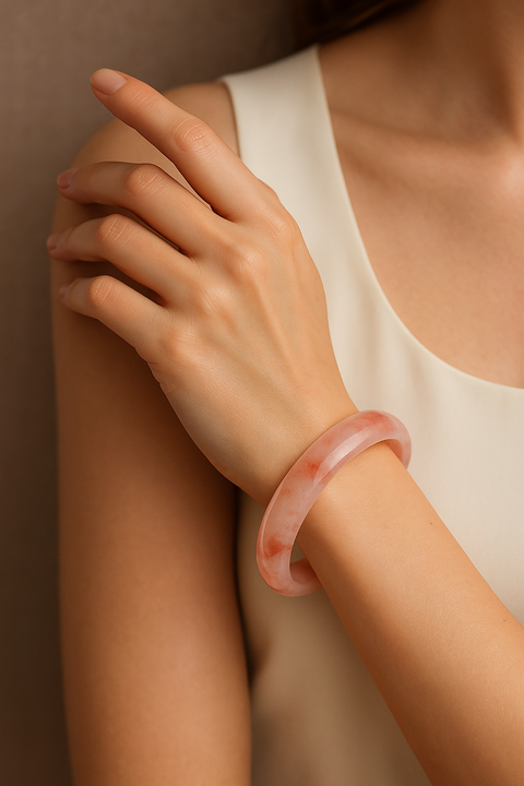 Natural Golden Silk Jade Bangle in Peach Glow