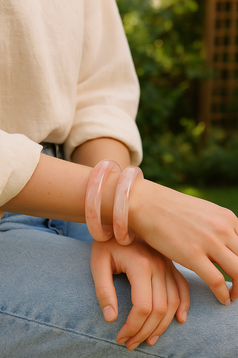 Natural Golden Silk Jade Bangle in Peach Glow