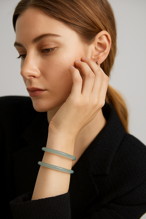 Natural Misty Green Chalcedony Bangle
