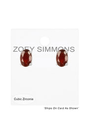 Sterling Silver & Garnet CZ Post Earrings - SS