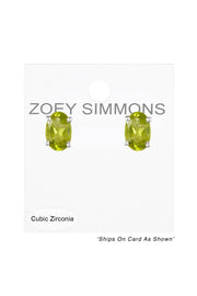 Sterling Silver & Peridot CZ Post Earrings - SS