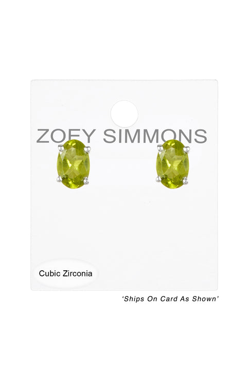 Sterling Silver & Peridot CZ Post Earrings - SS