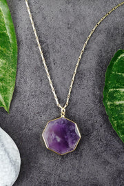 Amethyst Fancy Cut Octagon Pendant Necklace - GF