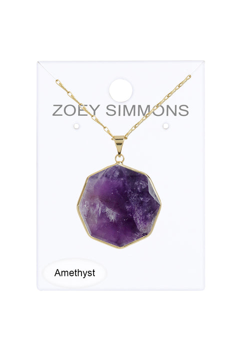 Amethyst Fancy Cut Octagon Pendant Necklace - GF