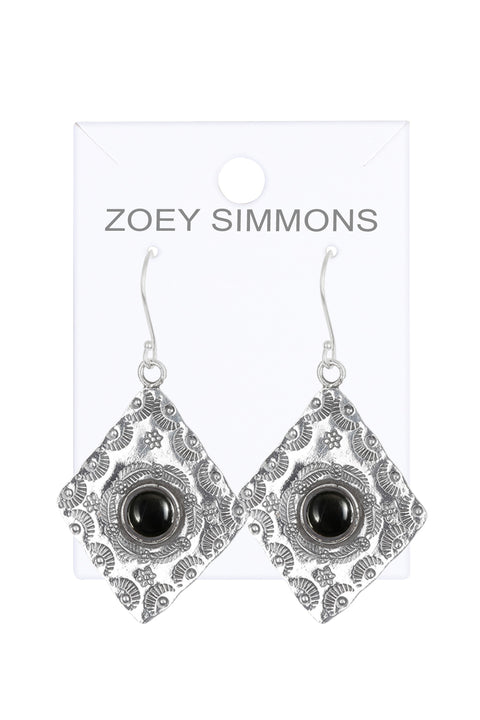 Onyx Hammered Drop Earrings - SF