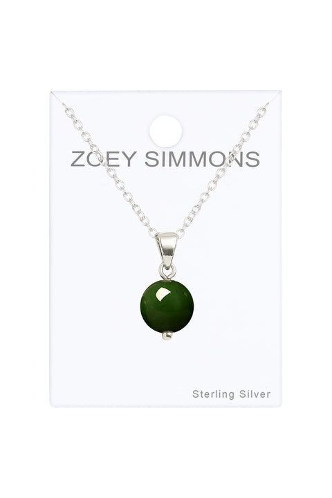 Sterling Silver Natural Hetian Jade Bead Necklace - SS