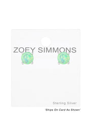 Sterling Silver Round Ear Studs With Synthetic Opal - SS