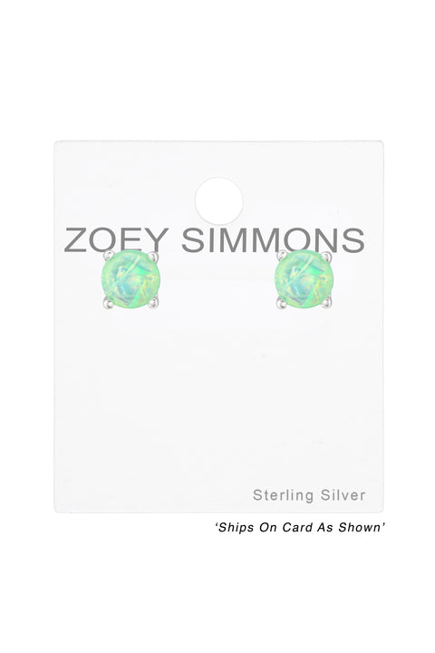 Sterling Silver Round Ear Studs With Synthetic Opal - SS