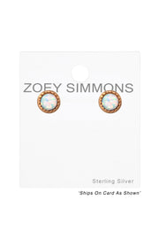 Sterling Silver Round Ear Studs With Opal - RG