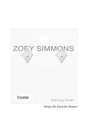 Sterling Silver Diamond Shaped Ear Studs With Crystal - SS