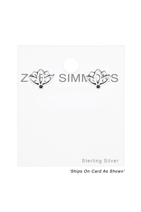 Sterling Silver Lotus Flower Ear Studs - SS
