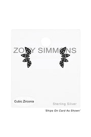 Sterling Silver Oxidized Ear Studs With Cubic Zirconia - SS