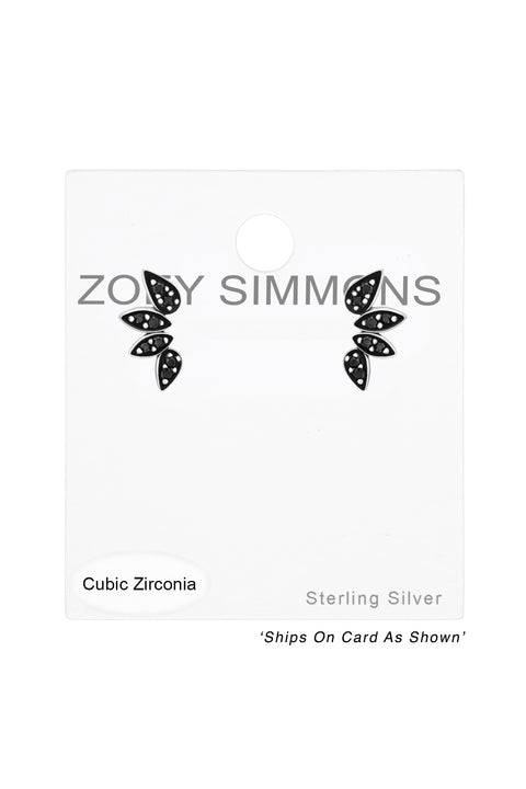 Sterling Silver Oxidized Ear Studs With Cubic Zirconia - SS