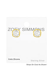 Sterling Silver Rose Ear Studs With Cubic Zirconia - VM