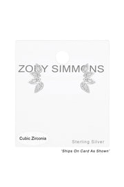 Sterling Silver Leaf Ear Studs With Cubic Zirconia - SS