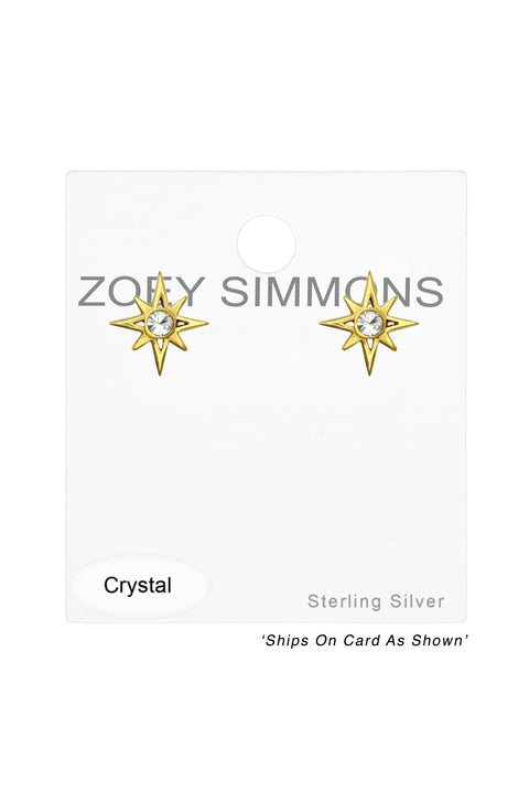 Sterling Silver Northern Star Ear Studs With Crystal - VM