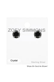 Sterling Silver Round 4mm Ear Studs With Crystal - SS