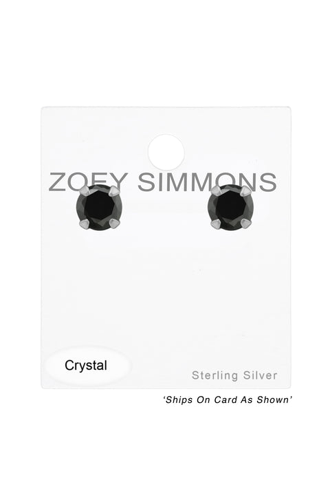 Sterling Silver Round 4mm Ear Studs With Crystal - SS