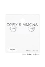 Sterling Silver Round Ear Studs With Genuine Crystals - SS