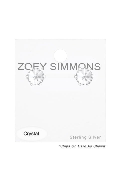 Sterling Silver Round Ear Studs With Genuine Crystals - SS