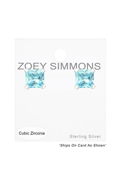 Sterling Silver Square 5mm Ear Studs With CZ - SS