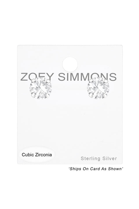 Sterling Silver Round 5mm Ear Studs With CZ - SS