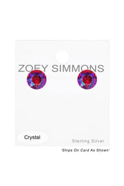 Sterling Silver Round Ear Studs With Genuine Crystals - SS