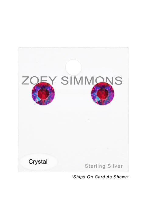 Sterling Silver Round Ear Studs With Genuine Crystals - SS