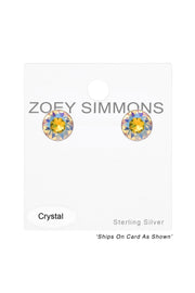 Sterling Silver Round Ear Studs With Genuine Crystals - SS