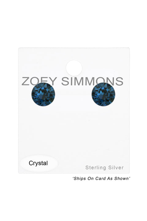 Sterling Silver Round Ear Studs With Genuine Crystals - SS