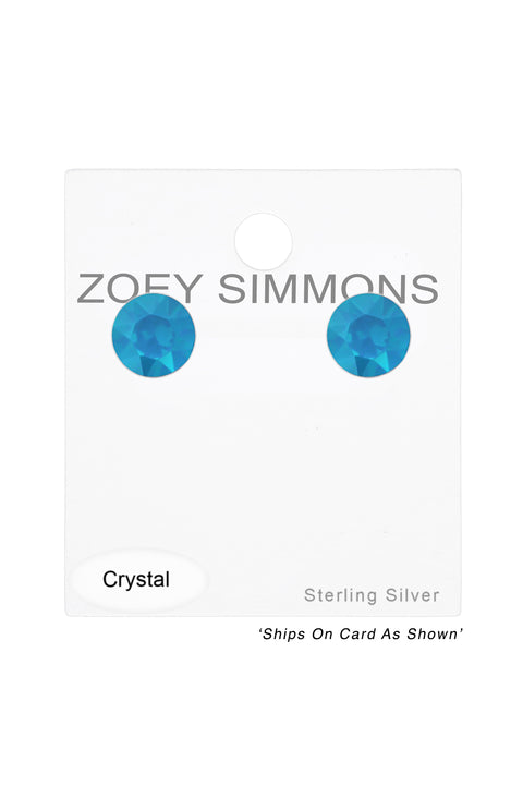 Sterling Silver Round Ear Studs With Genuine Crystals - SS