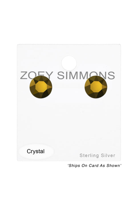 Sterling Silver Round Ear Studs With Genuine Crystals - SS
