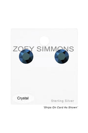 Sterling Silver Round Ear Studs With Genuine Crystals - SS