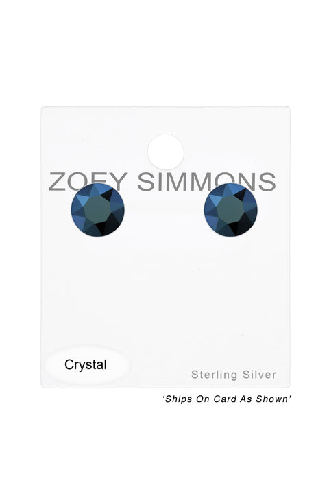 Sterling Silver Round Ear Studs With Genuine Crystals - SS