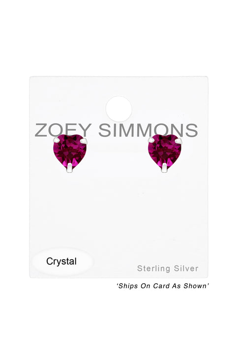 Sterling Silver Heart Ear Studs With Genuine Crystals - SS