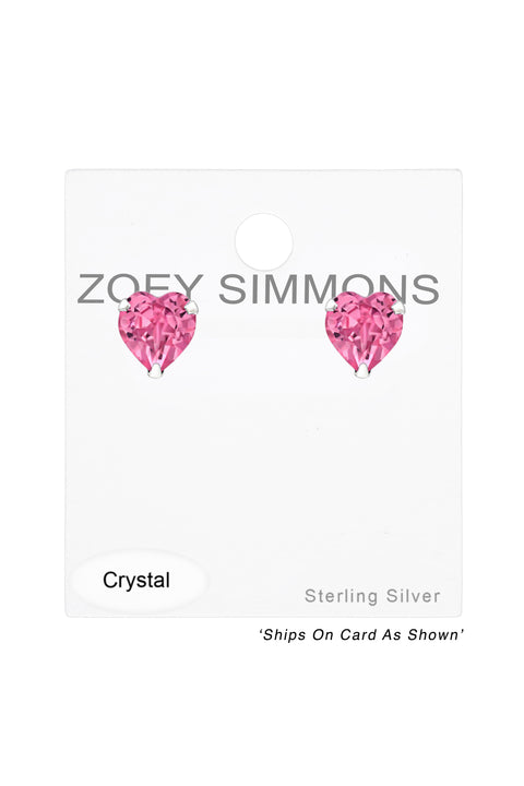 Sterling Silver Heart Ear Studs With Genuine Crystals - SS